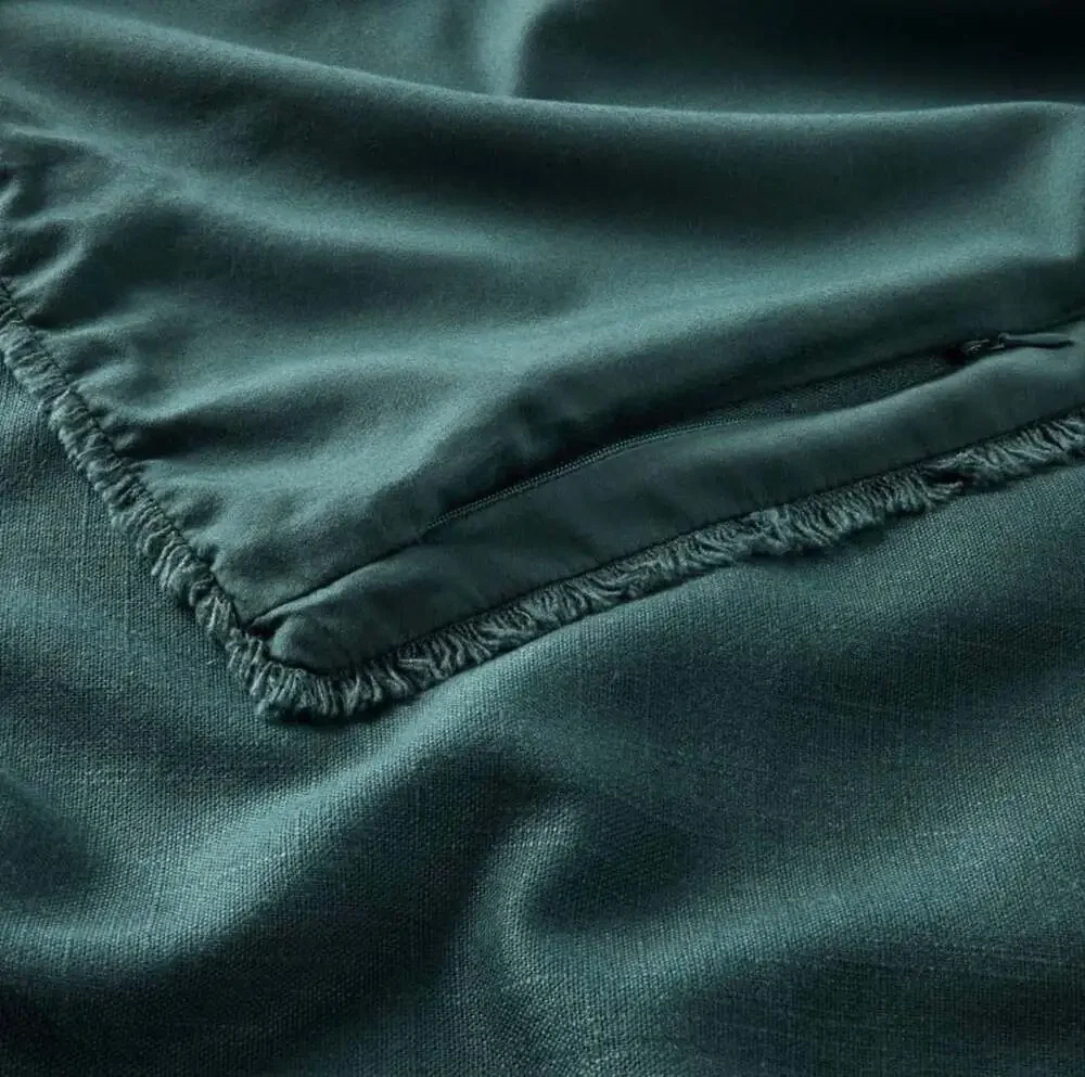 Full/Queen Heavyweight Linen Blend Duvet Cover Sham Set Dark Teal Blue-Casaluna